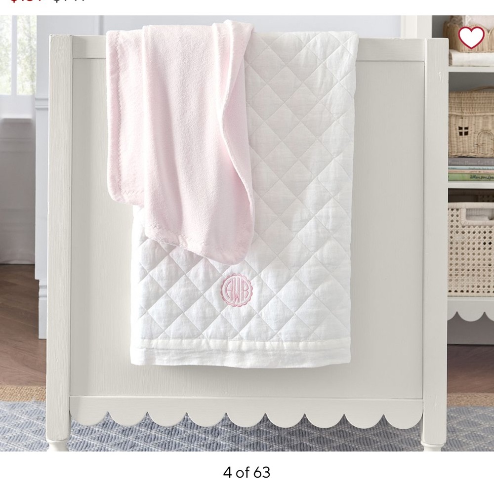 Pottery Barn Kids White European Linen baby quilt & crib skirt